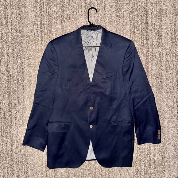 Marc Allen Men's Navy Blue Two Button 100% Wool Blazer Coat Jacket - Picture 5 of 10